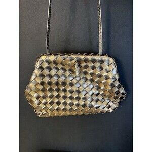 Sharif Woven Metallic Leather Vintage 1980s Clutch Shoulder Bag Purse Small
